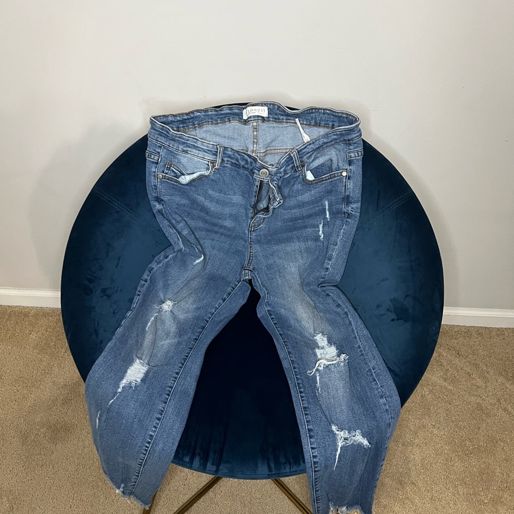 Eloquii Blue Distressed Skinny Jeans